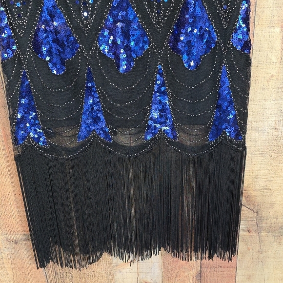 😊Retro Black and Blue Sequin Dress Flapper Y2K - Picture 6 of 16